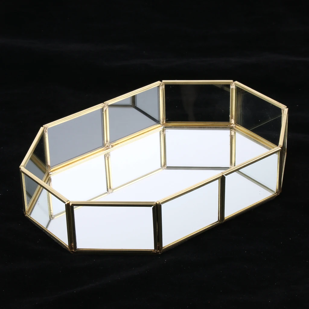 Metal Glass Jewelry Tray, Makeup Cosmetic Organizer Storage Box, Dessert Plate,