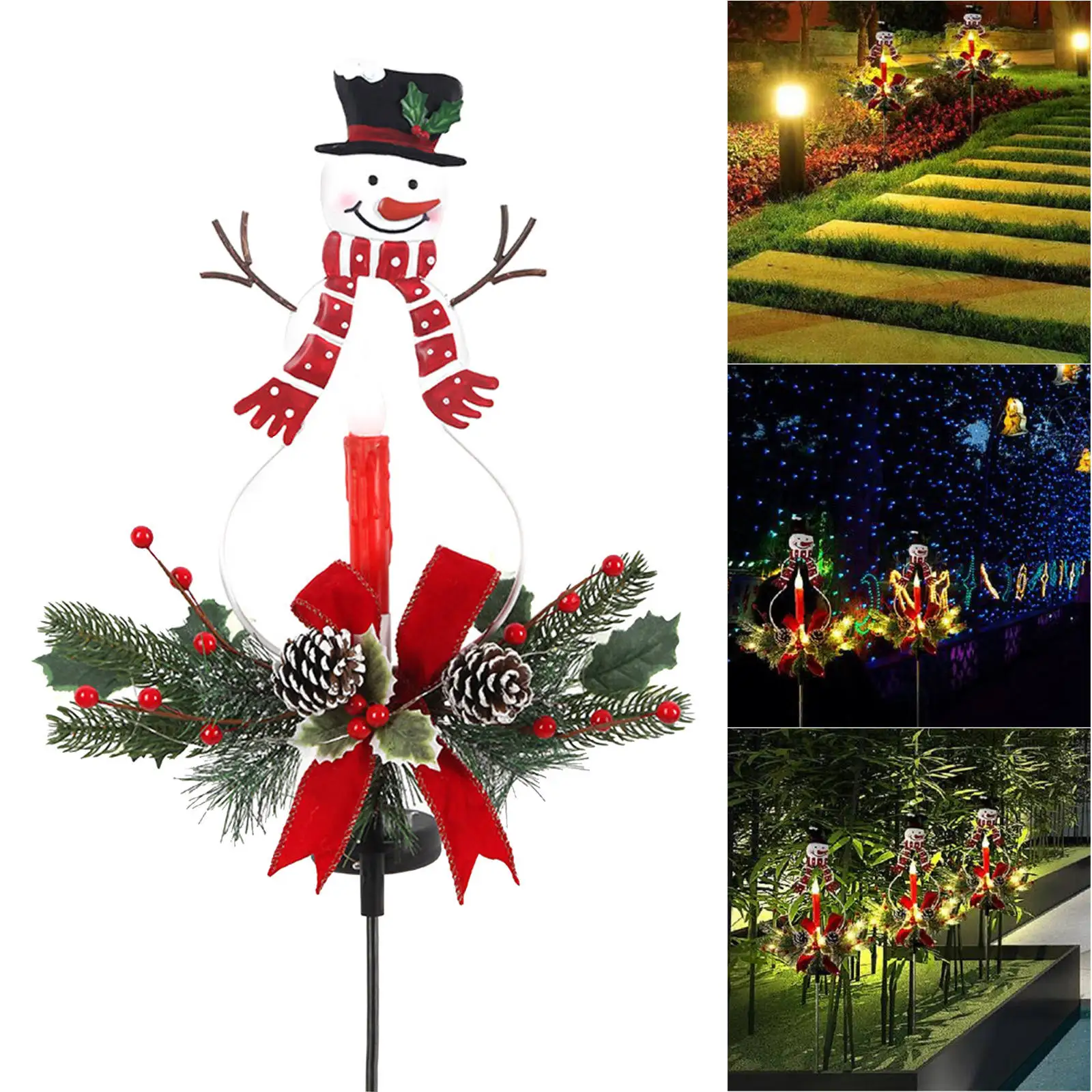 1 Piece Solar Snowman LED Gift Candle Ground Decoration Waterproof Transparent Foliage Lights for Sidewalk Pathway Lawn Yard