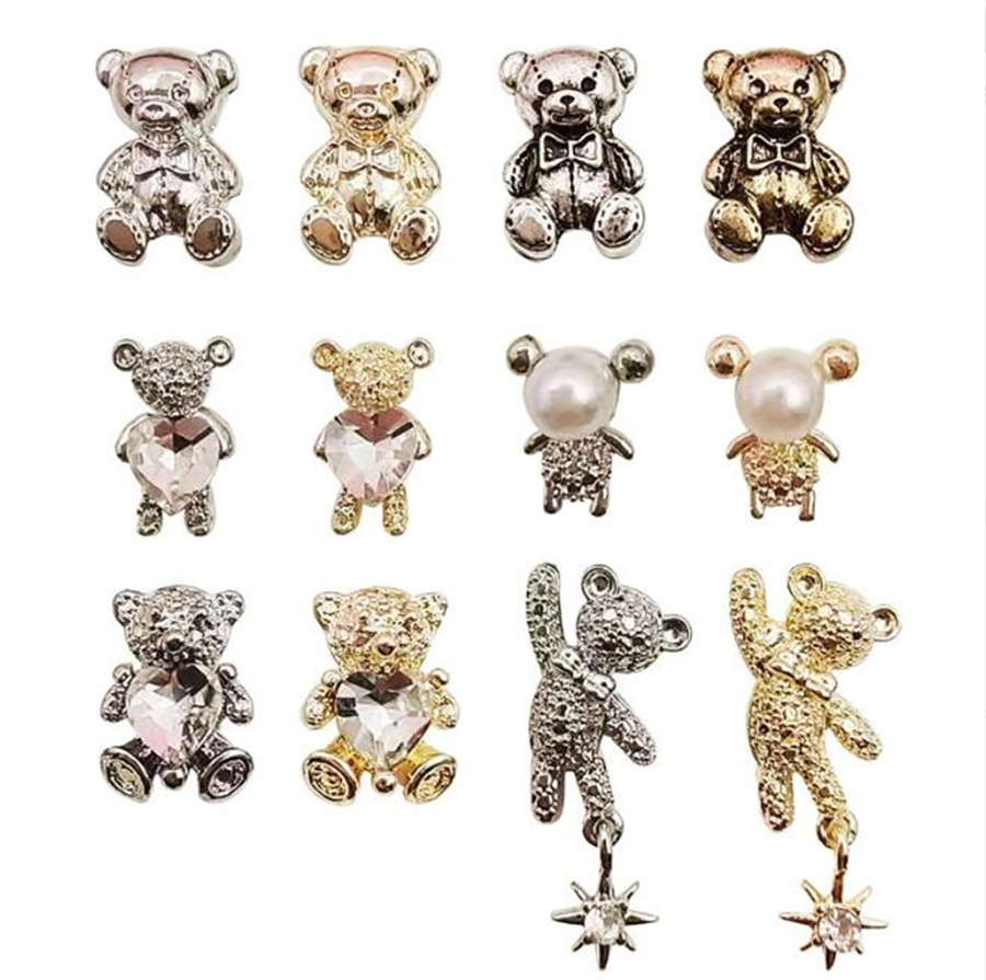 Best of 10PCS Cartoon Gold & Silver Bow Bear Nail Charm Shining Pearl Crystal Hug Bear Nail Jewelry DIY Nail Charms Manicure Accessories Reviews & Tips