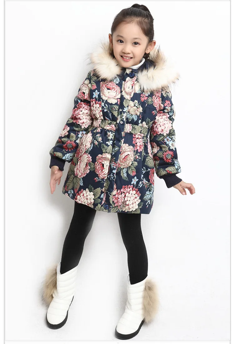 cheap jackets Winter Warm Girls Jacket 2021 Heavy Thicken Plus Fleece Long Style Hooded Flower Outerwear For Kids Coat Of Resistance To Cold waterproof coats & jackets