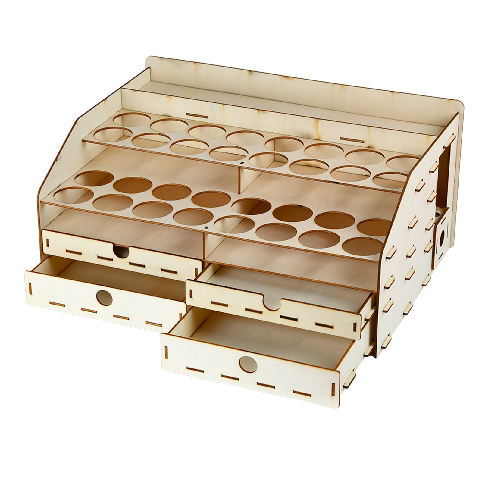 Pigment Bottle Storage Organizer Wooden Color Paint Ink Brush Stand Rack With Cabinet Drawer 42x30x19.5cm