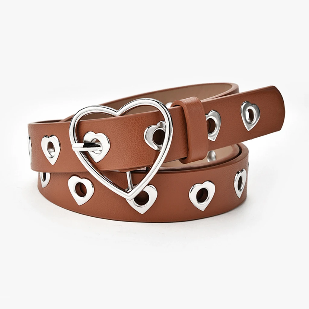 Double Ring Fashion Waist Belt PU Leather Metal Buckle Heart Pin Belts For Ladies Jeans Wild Waistband