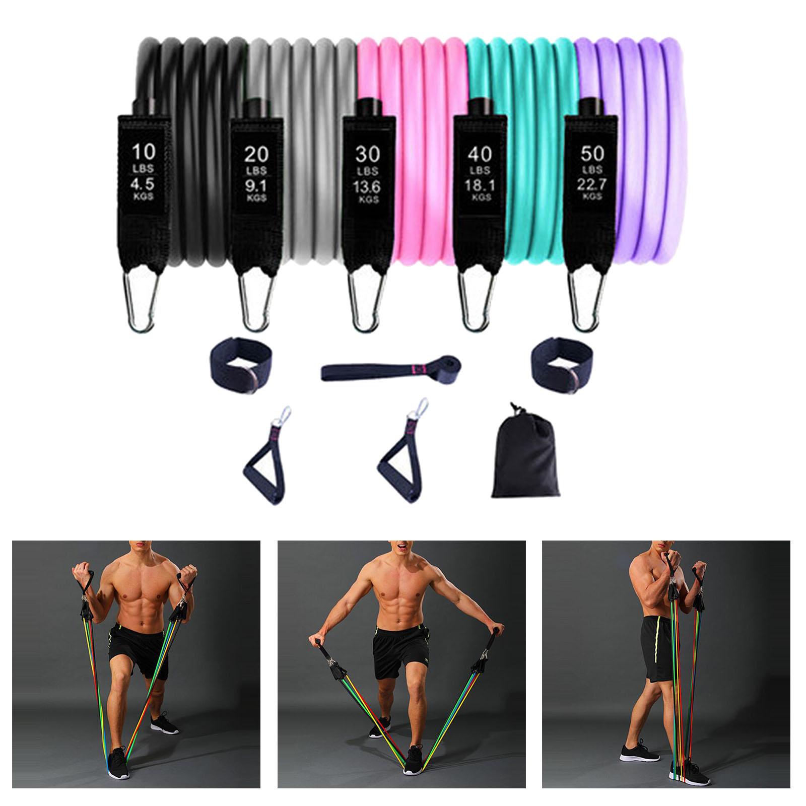 11Pcs Workout Exercise Resistance Bands Pilates Home Gym Yoga for Men Women