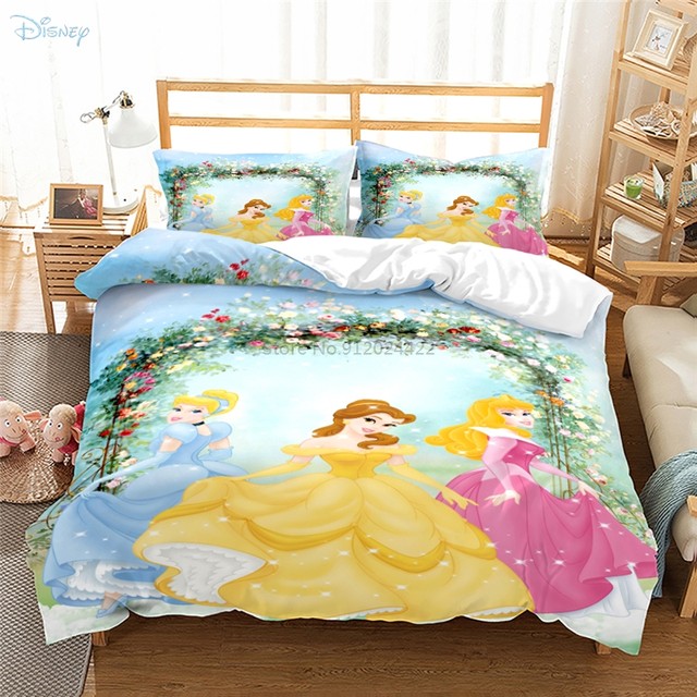 Jogo de cama estampado princesa disney 3d, conjunto capa de