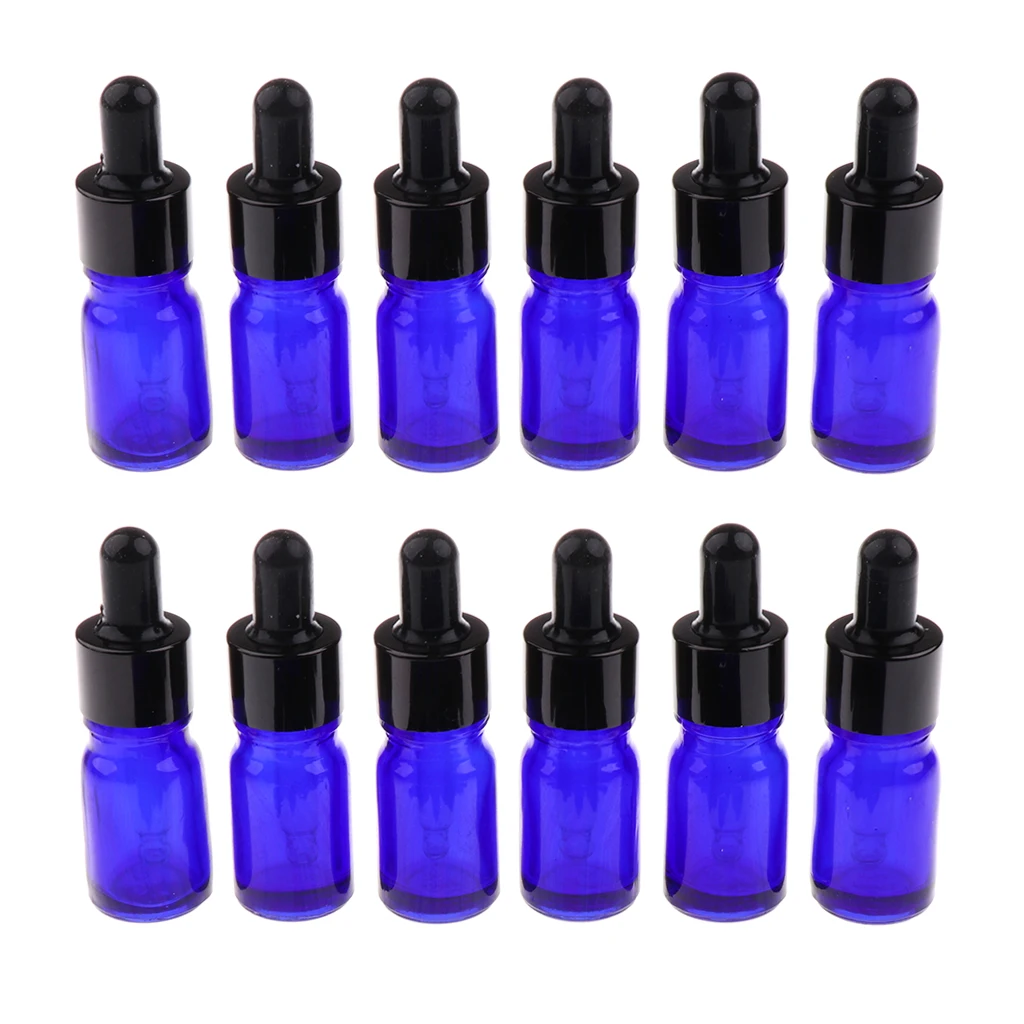 12pcs Empty Essential Oil Bottle Glass with Eye Droppers 5/10/15ml Blue