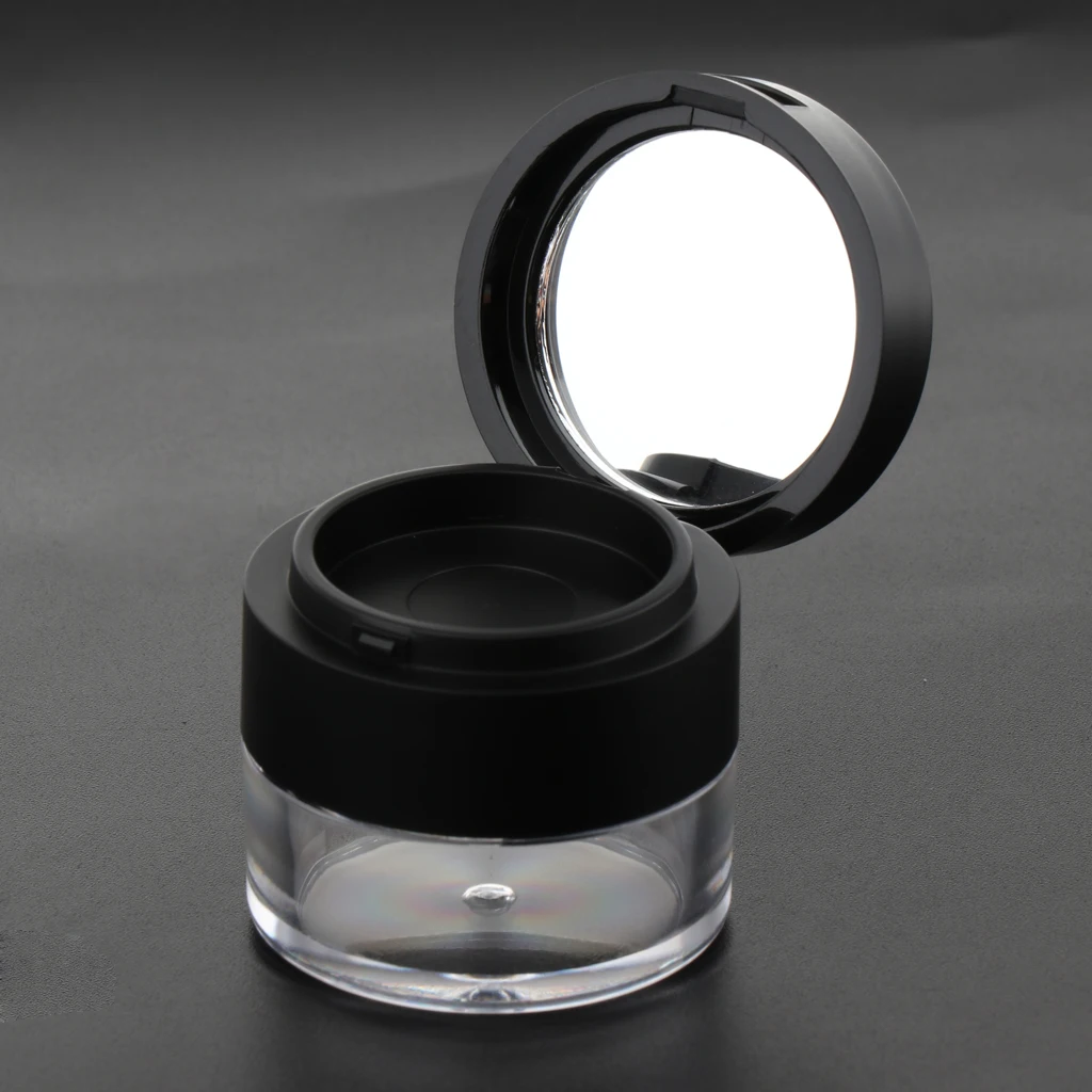 3G Mini Makeup Loose Powder Case Travel Plastic Jar W/ Sifter&Mirror Black