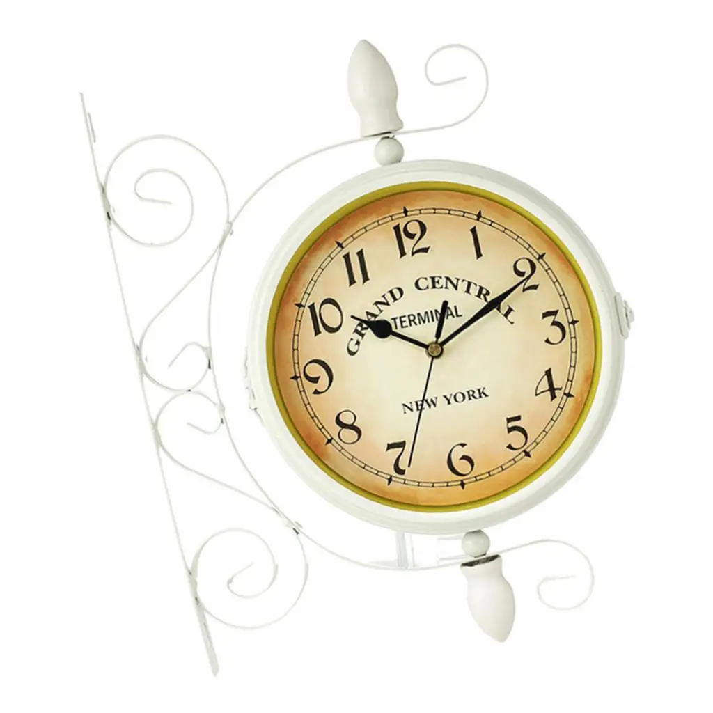Vintage Double Sided Wall Clock Silent Railway Station Wall Art Clock White