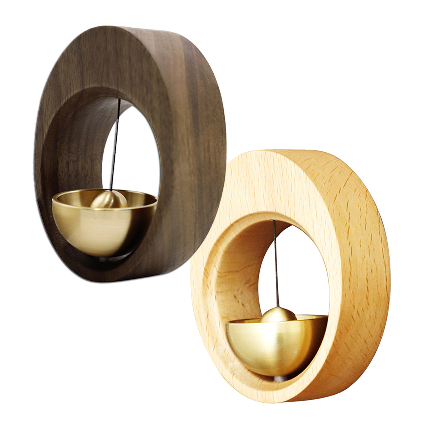 Oval ShapeDoorbell Windchime Magnetic Relaxing Wooden Brass Handmade Ornament Creative for Home Patio Entrance Store Decoration