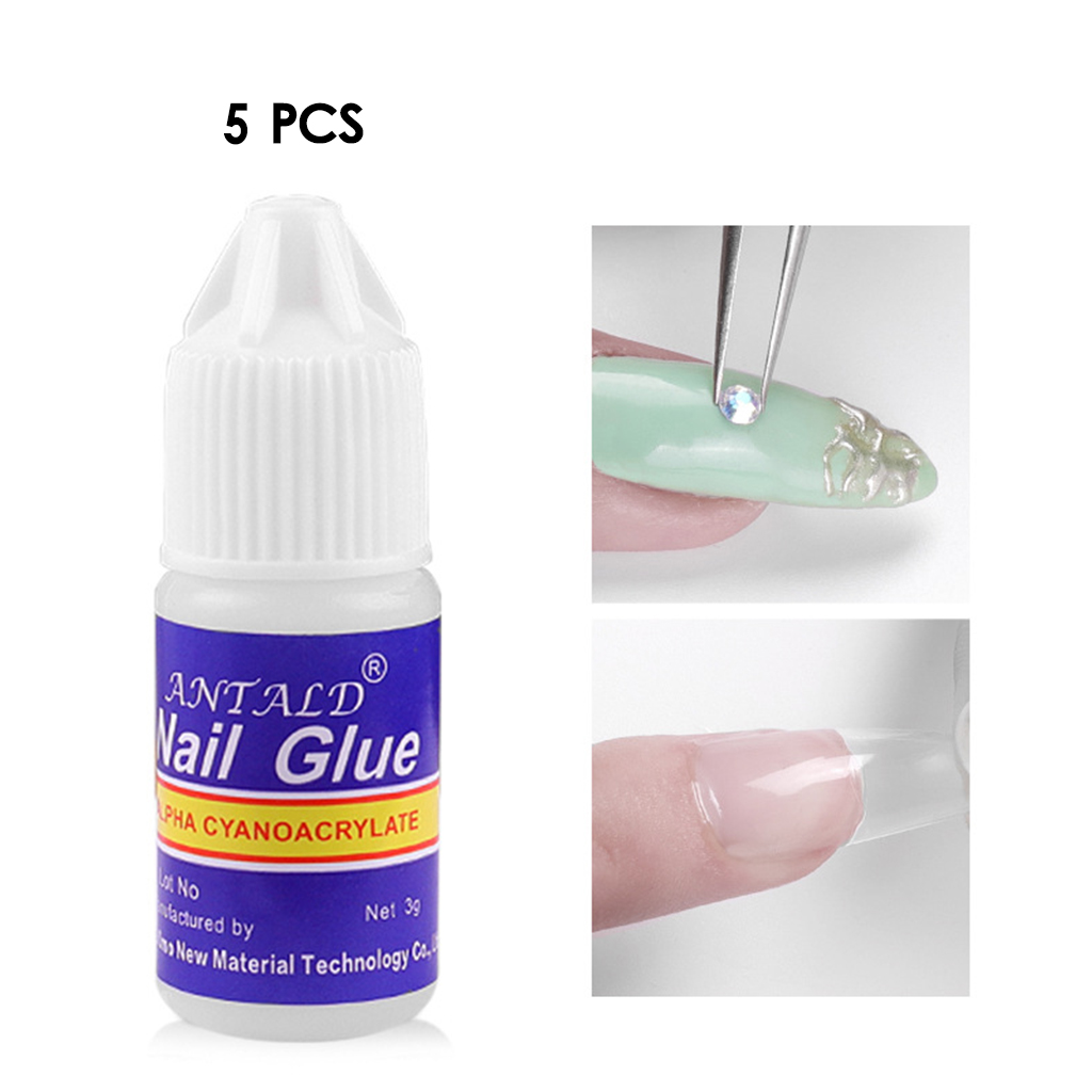 5 Bottles 3g Nail Glue Clear Strong Adhesive Acrylic False Nails Nail Adhesive Suitable for Sticky Nails Rhinestone