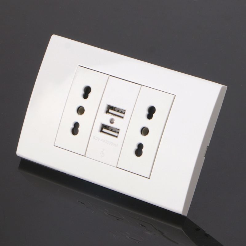 Adaptador de Tomada de Energia Parede Dupla Italiano - Chile Plug Portas Usb Painel 5v 1a P15d 16a 4 Cheap Soquetes elétricos