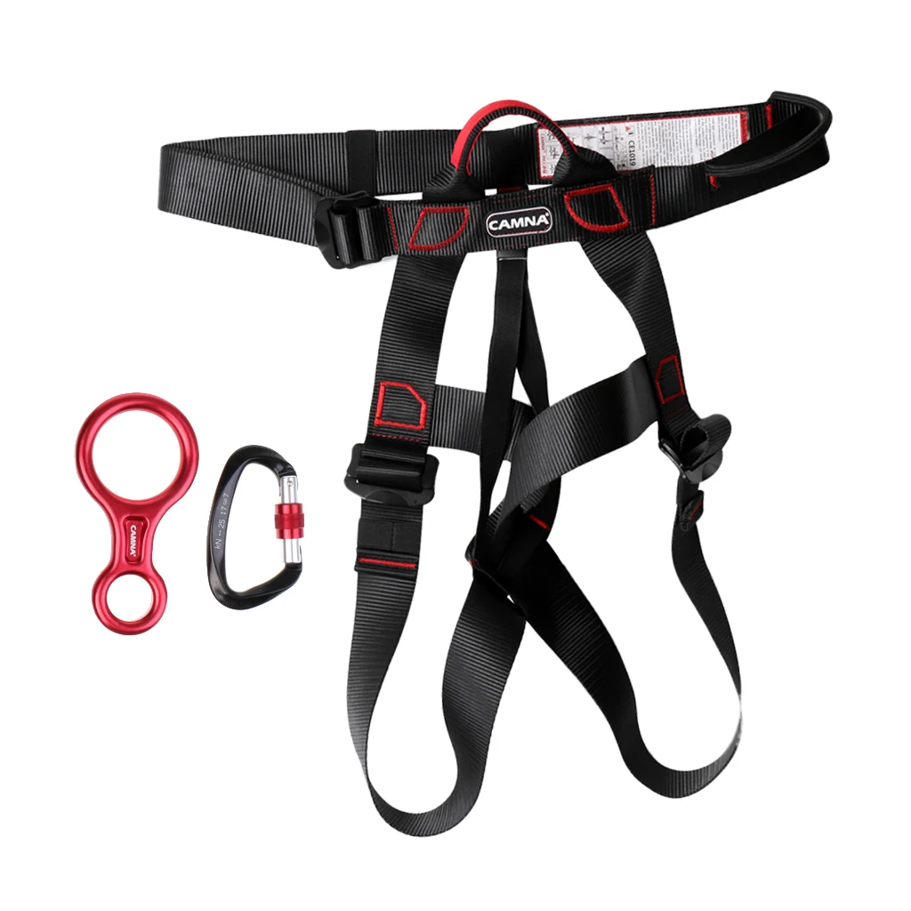 Climbing Sports Safety Sit Harness 35KN Figure 8 Belay Device Descender 25KN D-Ring Screw Lock Carabiner Accessories