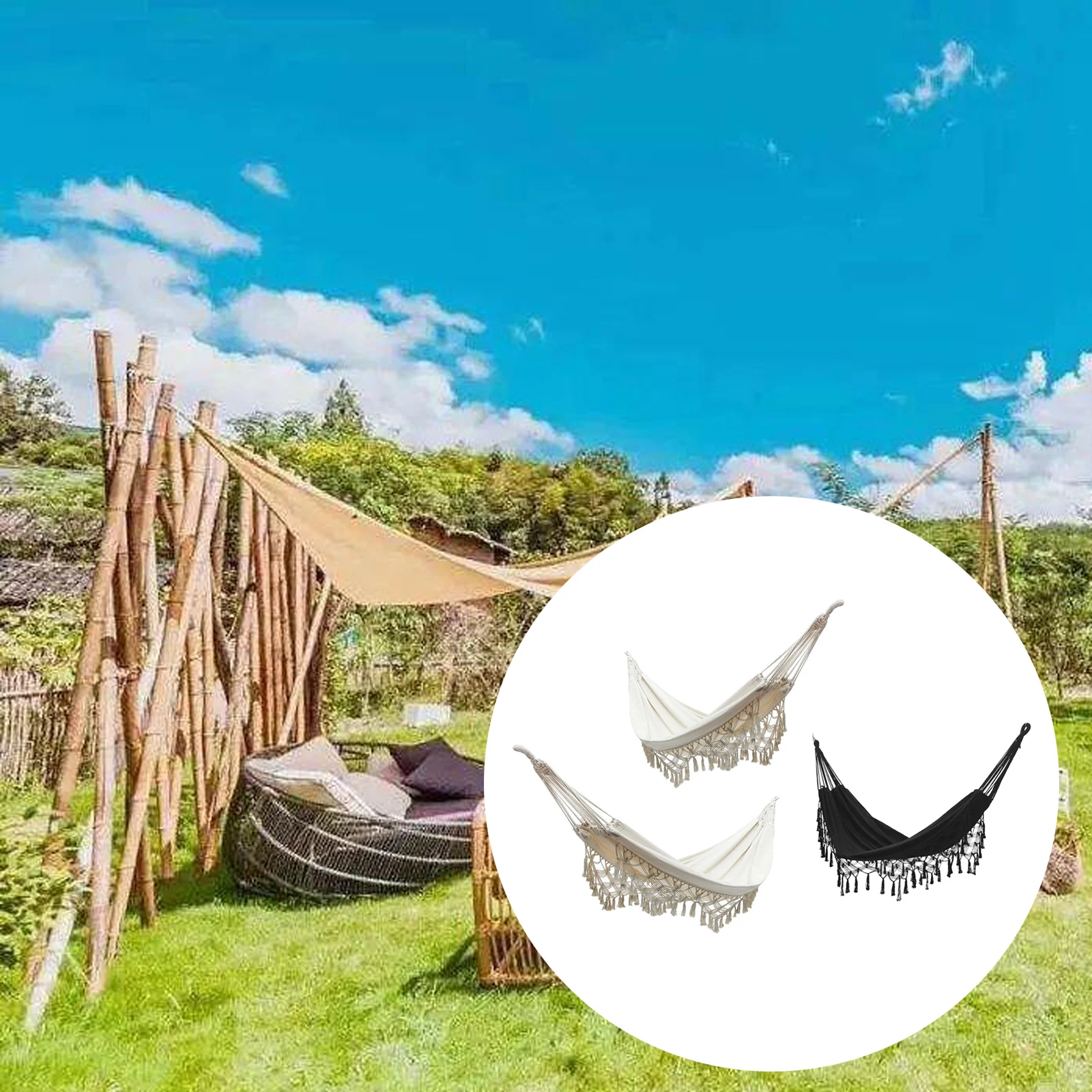 Brazilian Macrame Fringe Hammock Double Comfortable Swing net for Travel Home beach Patio Yard Wedding
