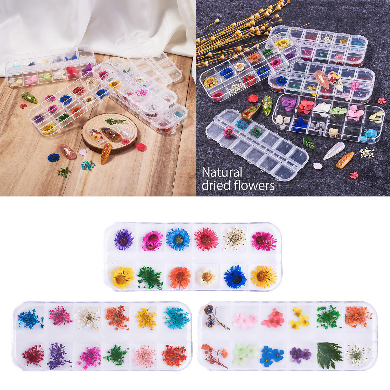 12 Color Real Dried Flowers 3D Nail Art Decor Design Manicure Accessories