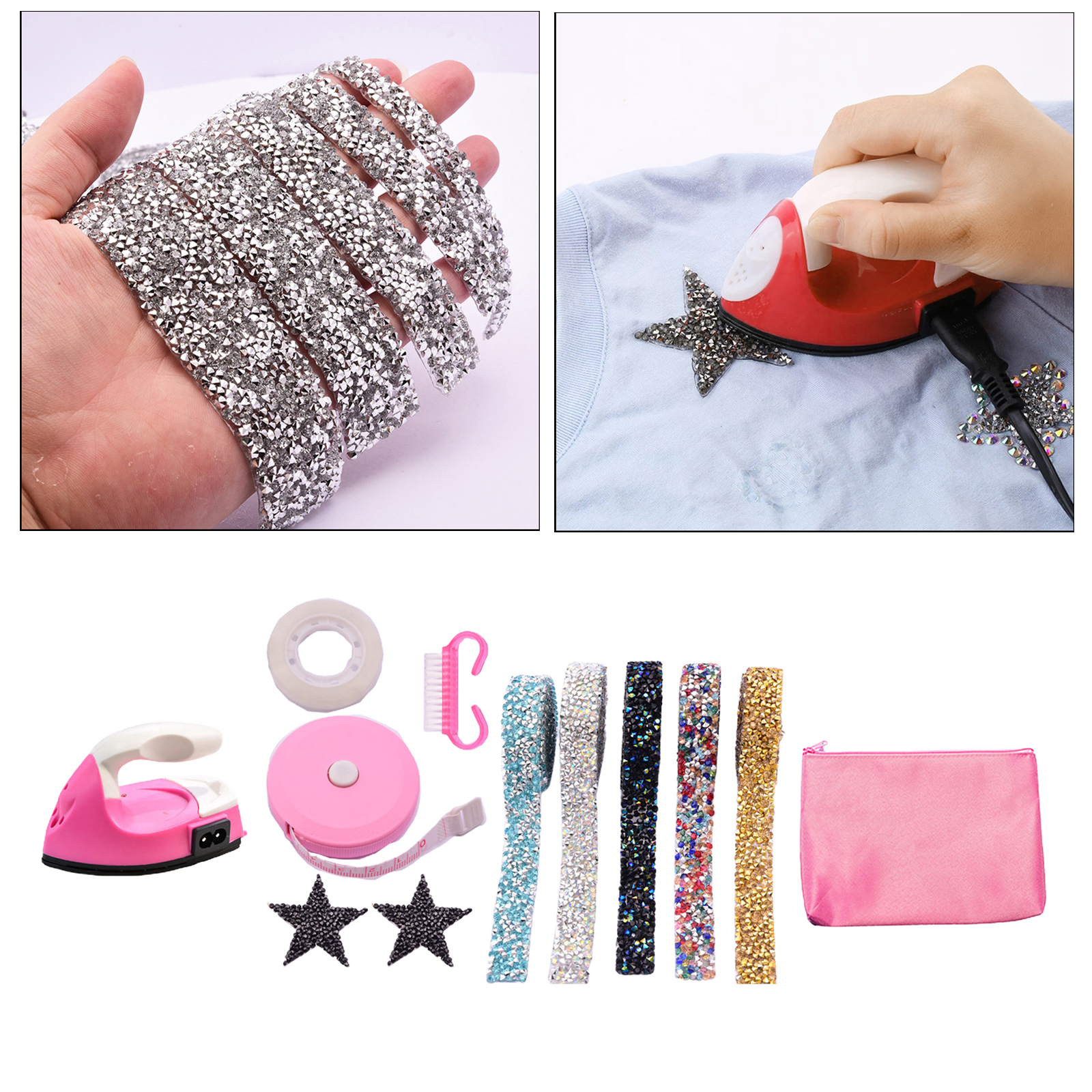 Mini Heat Press Machine DIY Vinyl Jackets Decorative Iron on Sewing Patches Rhinestone Applique for Sew on Heat Transfer