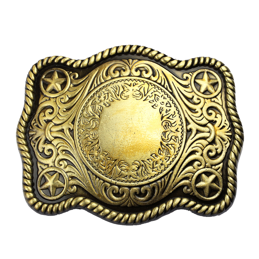 Engraved Bronze Stars Belt Buckle Tang Grass Pattern Buckle for Leather Belt