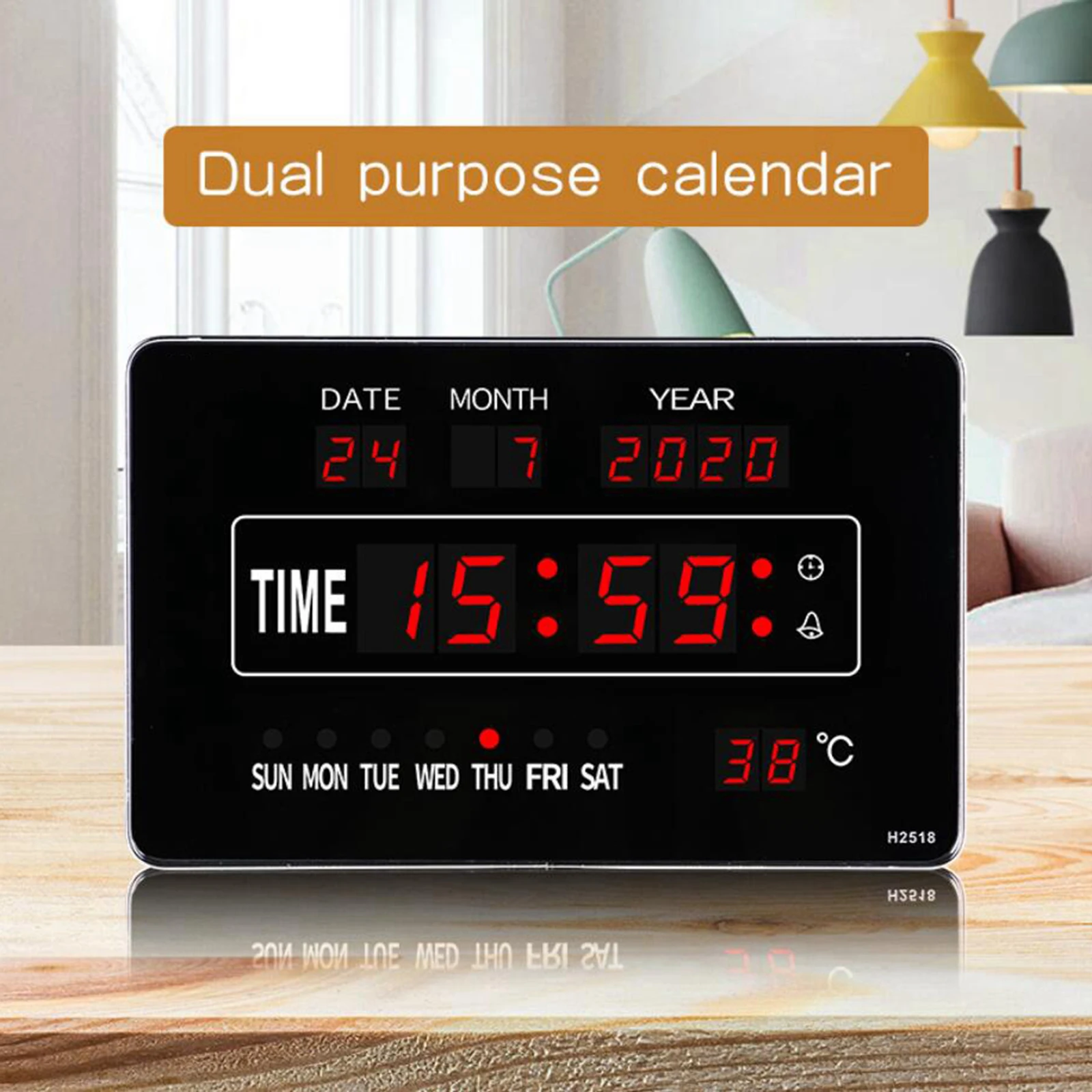 24 Hours Display Large LED Digital Alarm Clock Display Bedside Clock Easy to Read, Show Indoor Temperature for Room Decoration