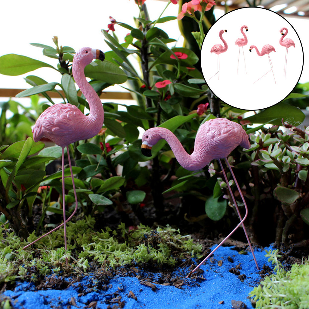 4Pcs/Set Creative Flamingo Decoration European Style Artificial Decorative Animal Plug in Bird Statue for Yard Lawn Patio Garden