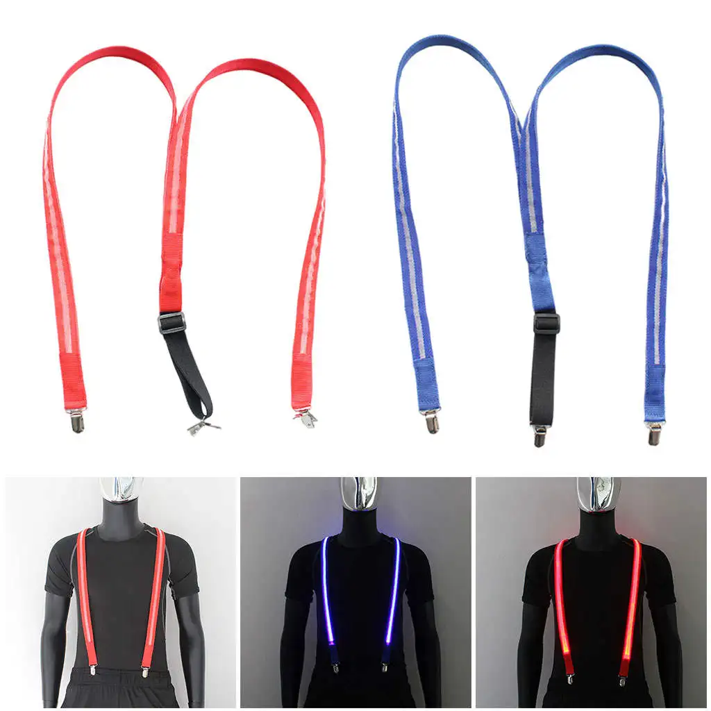 Novelty Men LED Glowing Light Up Suspenders Costumes Accessories Braces Belt for Night Working Bachelor Party Hiking
