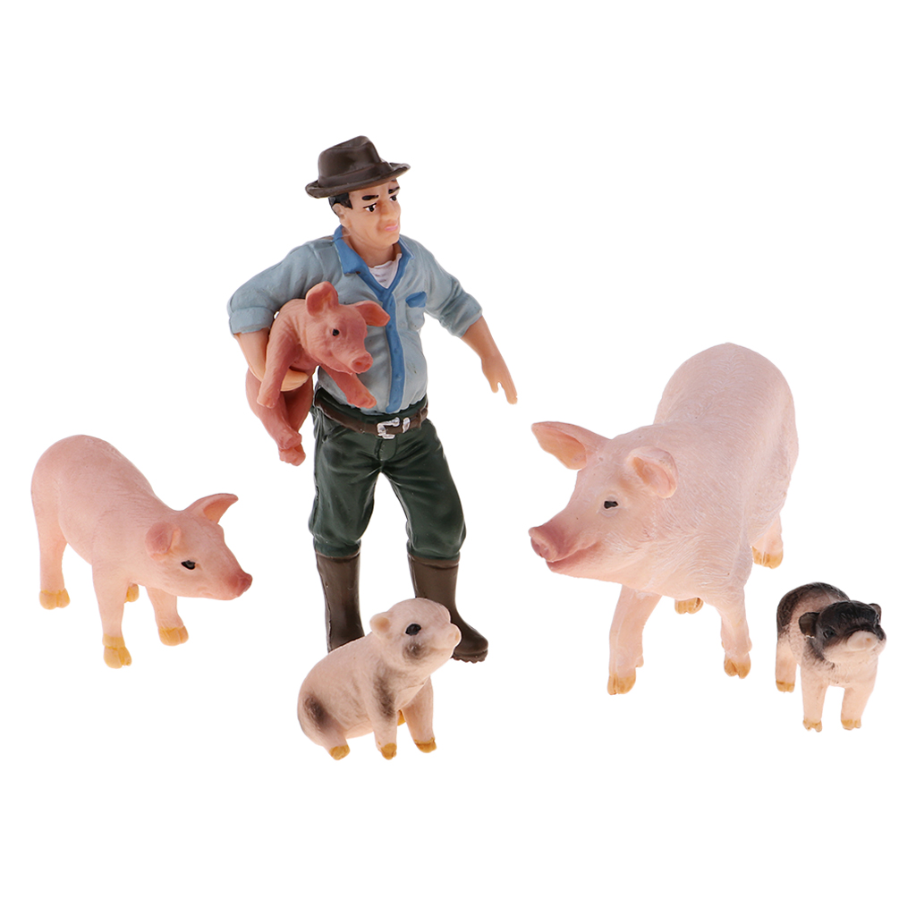 Lifelike Farm Animal Figure Plastic Farm Animals Toy Set - Farmer & 4 Pig