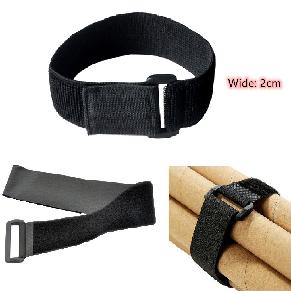 Adhensive Tape with Buckle Hook Loop Cord Cable Winder Ties Straps Belt Black