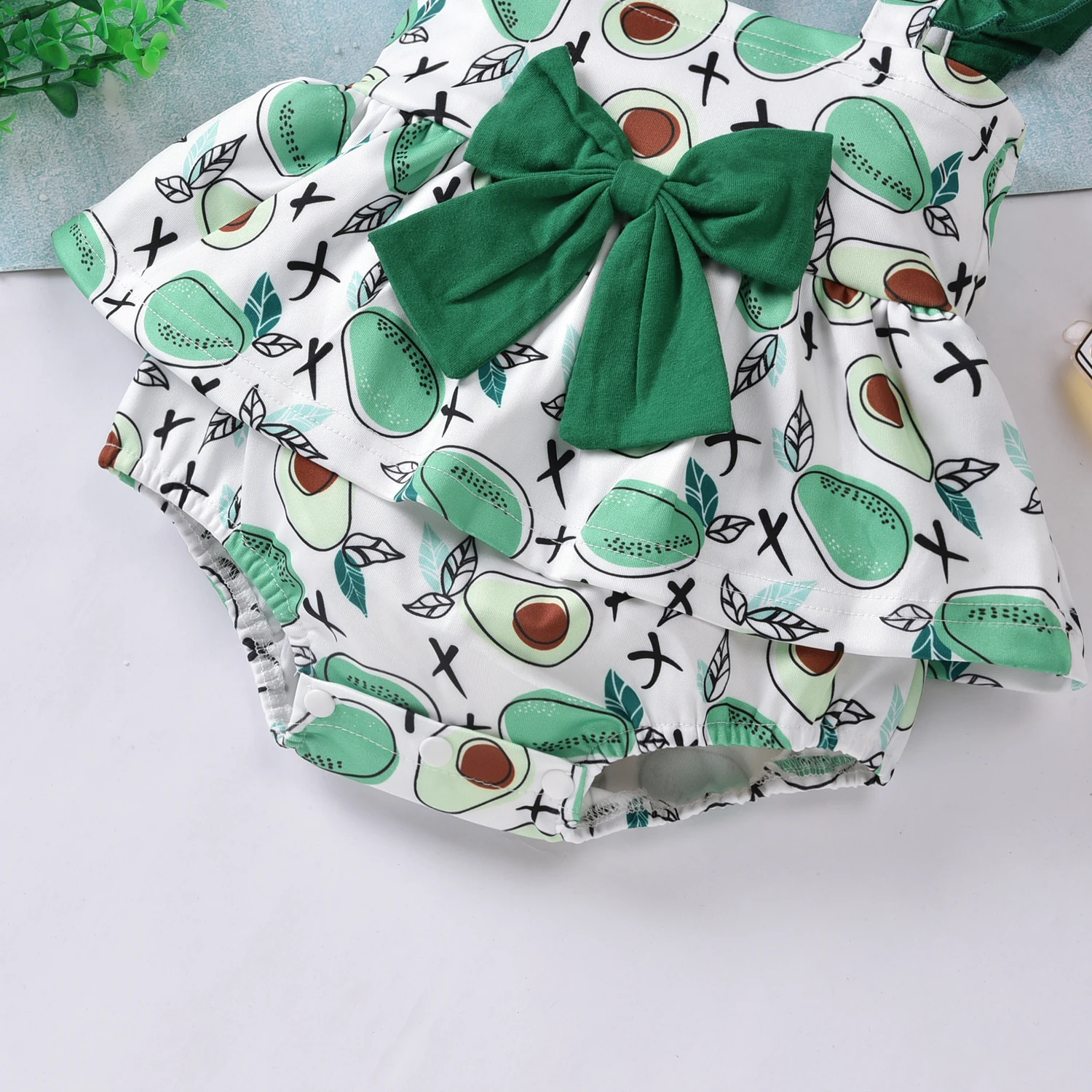 Summer Baby Girls Lovely Rompers 0-12M Flowers/Fruit Printed Ruffles Short Sleeve Big Bowknot Jumpsuits Baby Bodysuits cheap