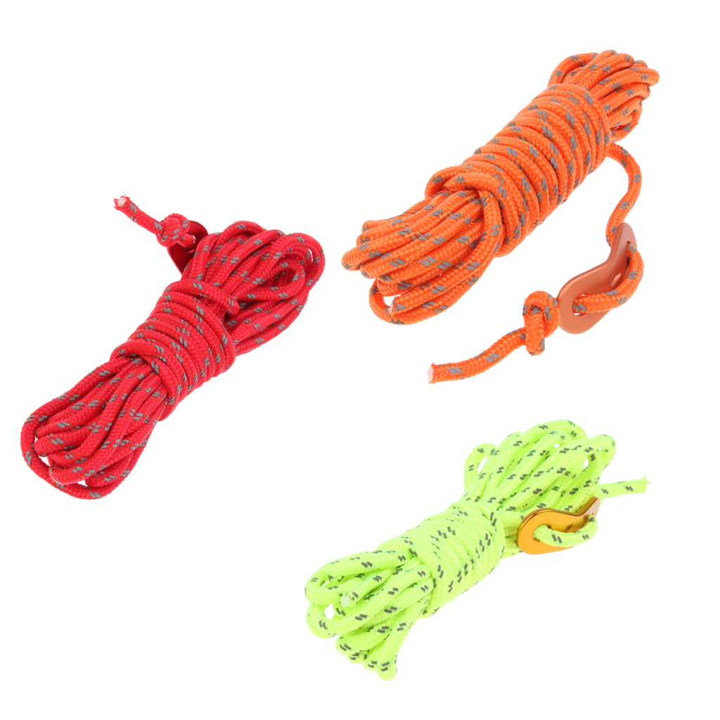 4mm Double Reflective Windproof Tent Rope with Buckle for Camping, Awning, Canopy, Tarp, Hammock Etc