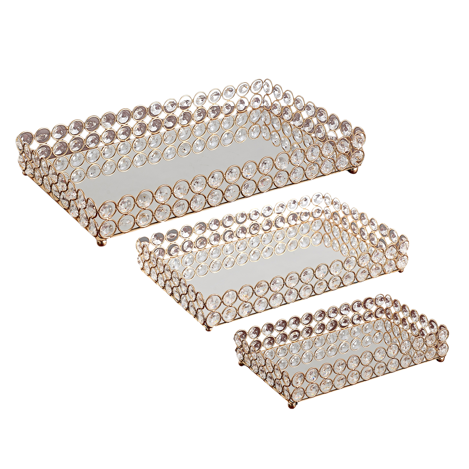 3 Size - Mirrored Tray Home Decor Crystal Vanity Makeup Perfume Jewelry Tray