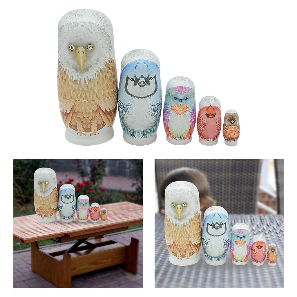 Owl Matryoshka Set Wooden Russian Nesting Dolls Home Decor Birthday Gift