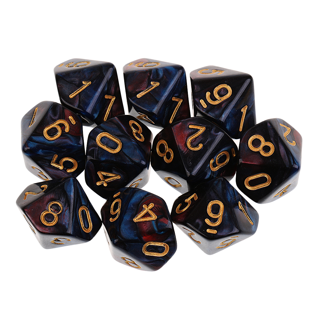 10pieces Dice Set 10 Sided Dice D10 Polyhedral Dice for Party Table Board Games