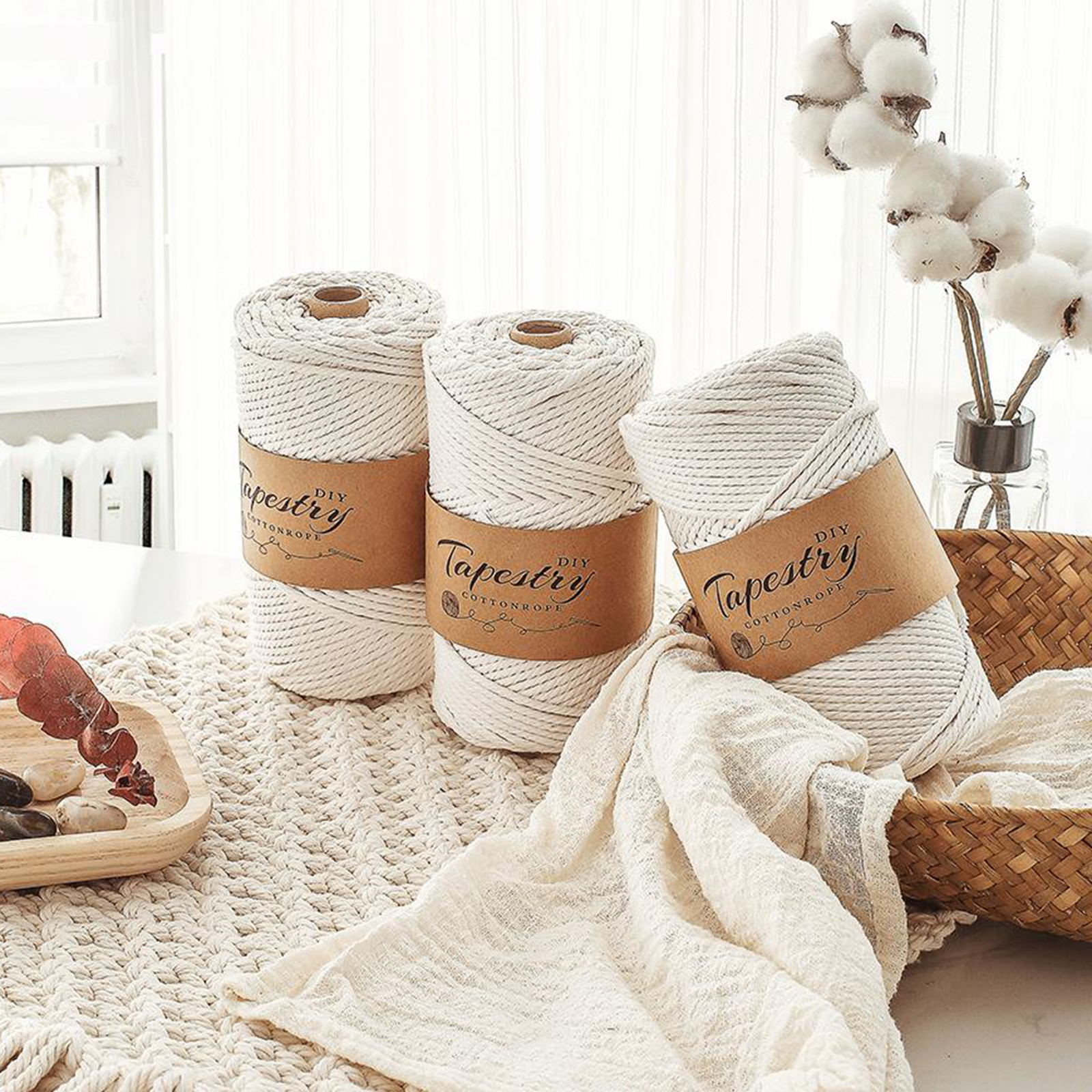 Natural macrame cord 2-5mm cotton cord 50-100m skein cotton rope for DIY