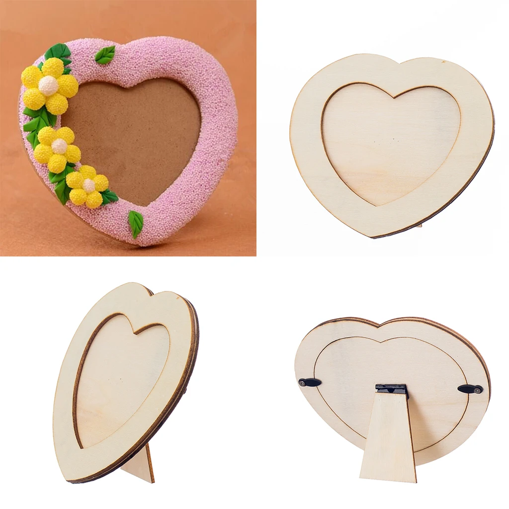 MagiDeal Wooden LOVE HEART Photo Frame DIY Picture Frame Art Craft Base Photo Frame Wedding Child Birthday Gift