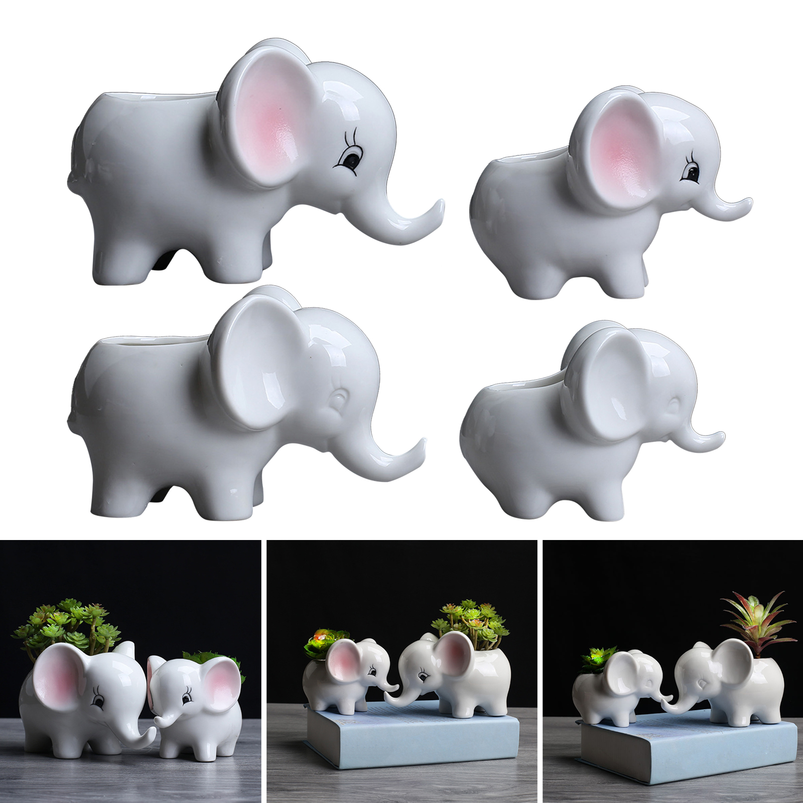 Lovely Succulent Pot Table Small Elephant Succulent Pot Plant Cactus Container Flowerpot Vase Drainage Hole Window Decor