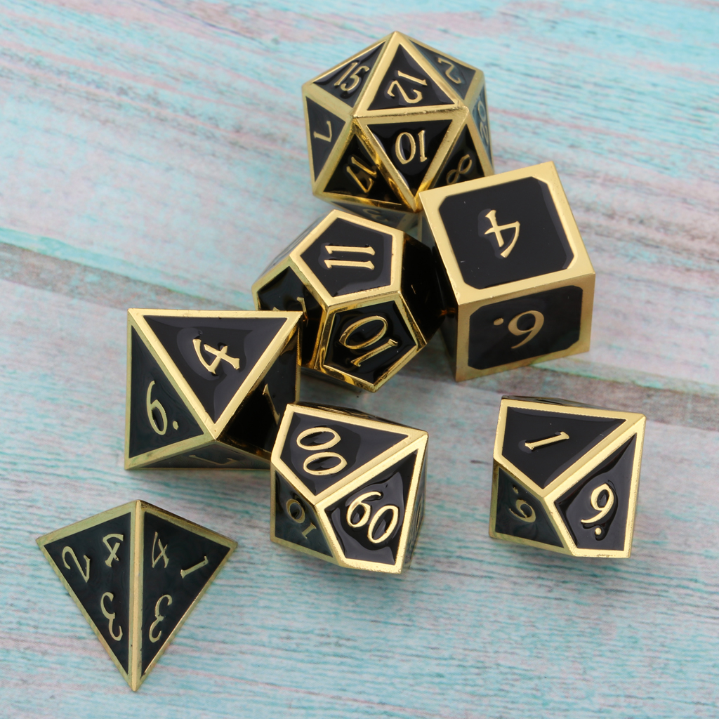 7 Pieces Alloy Metal Dice Polyhedral Dice D20 D12 D10 D8 D6 D4 for Dungeons and