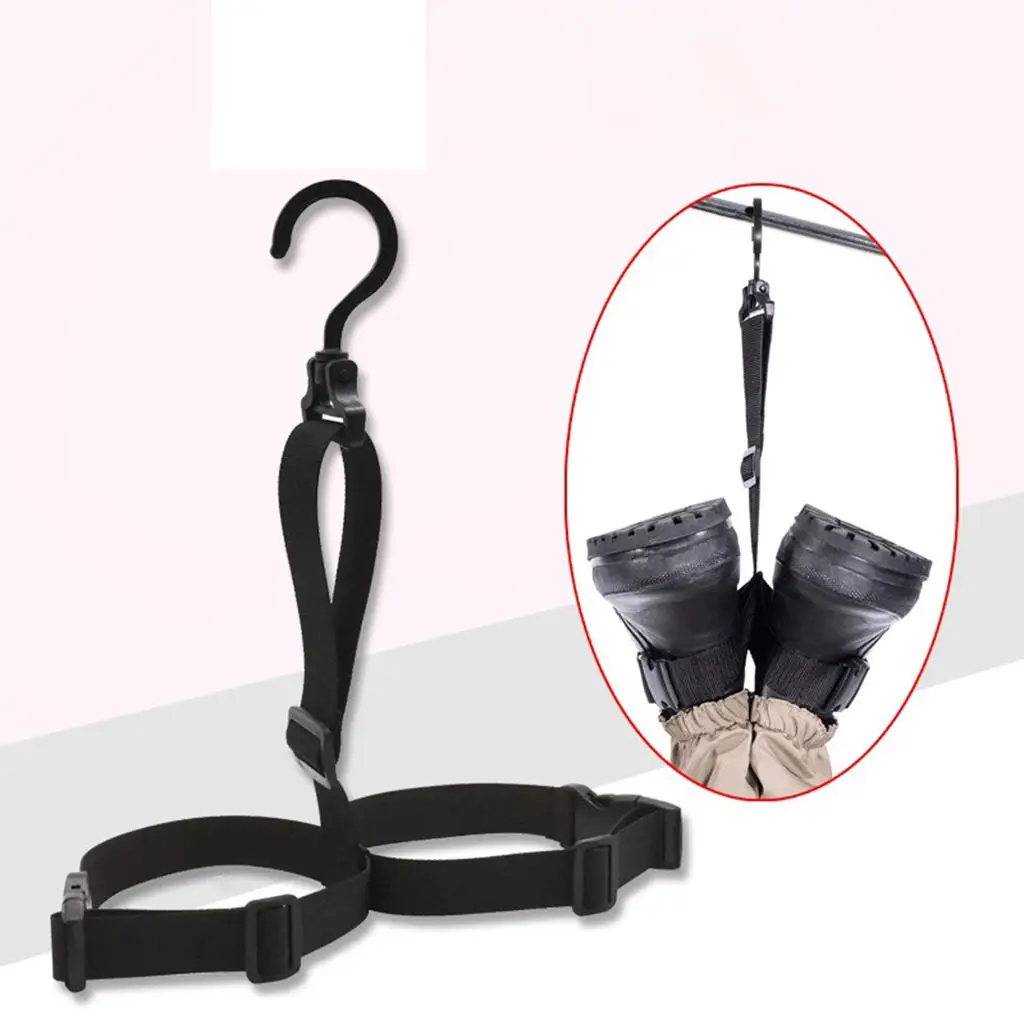 Boot Hanger Fishing Waders Hangers Adjustable Strap Wader Holder with Hook Black for Storage Drying Children Boots All Waders
