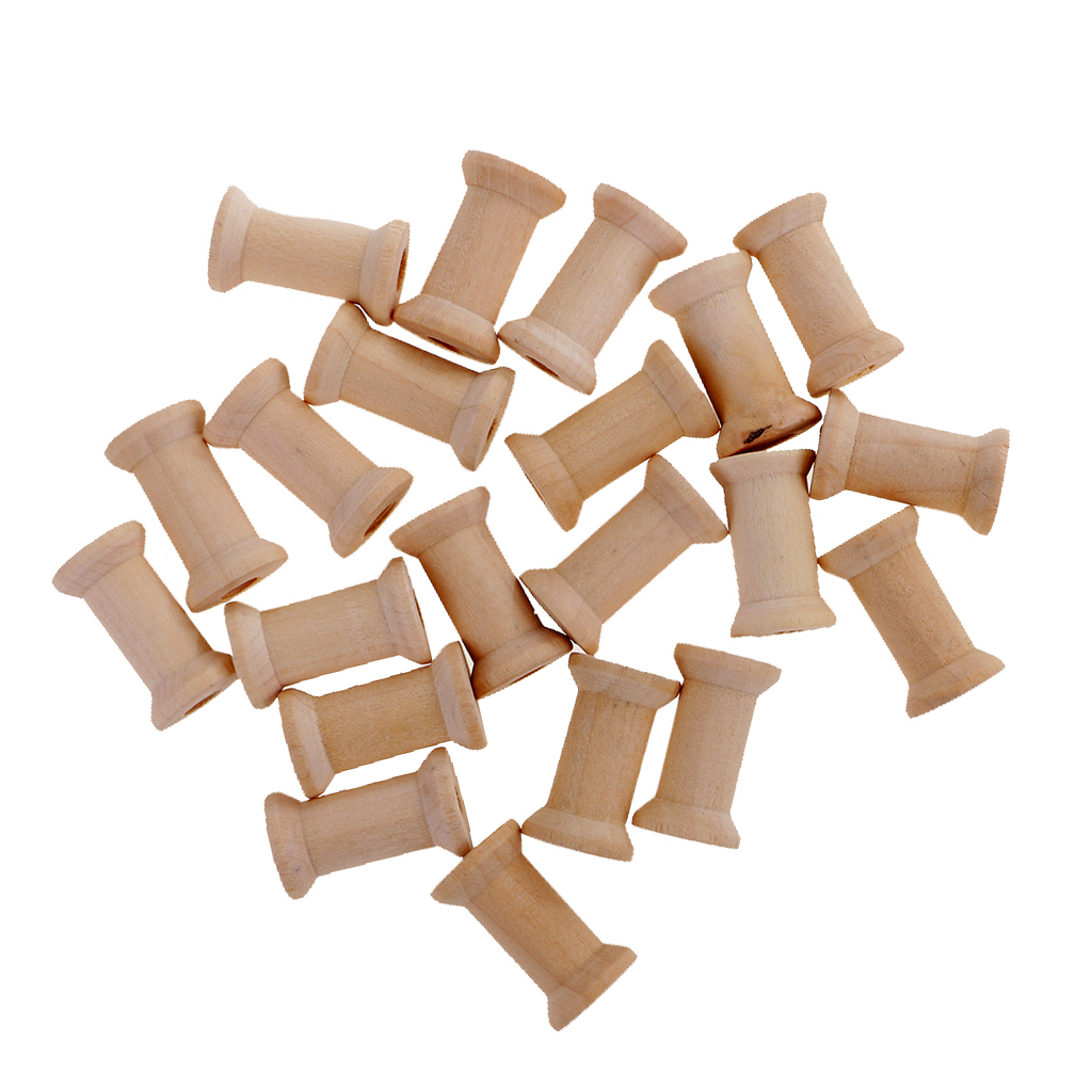 20 Pieces Vintage Natural Wooden Classic Bobbin Empty Thread Spools DIY Coils