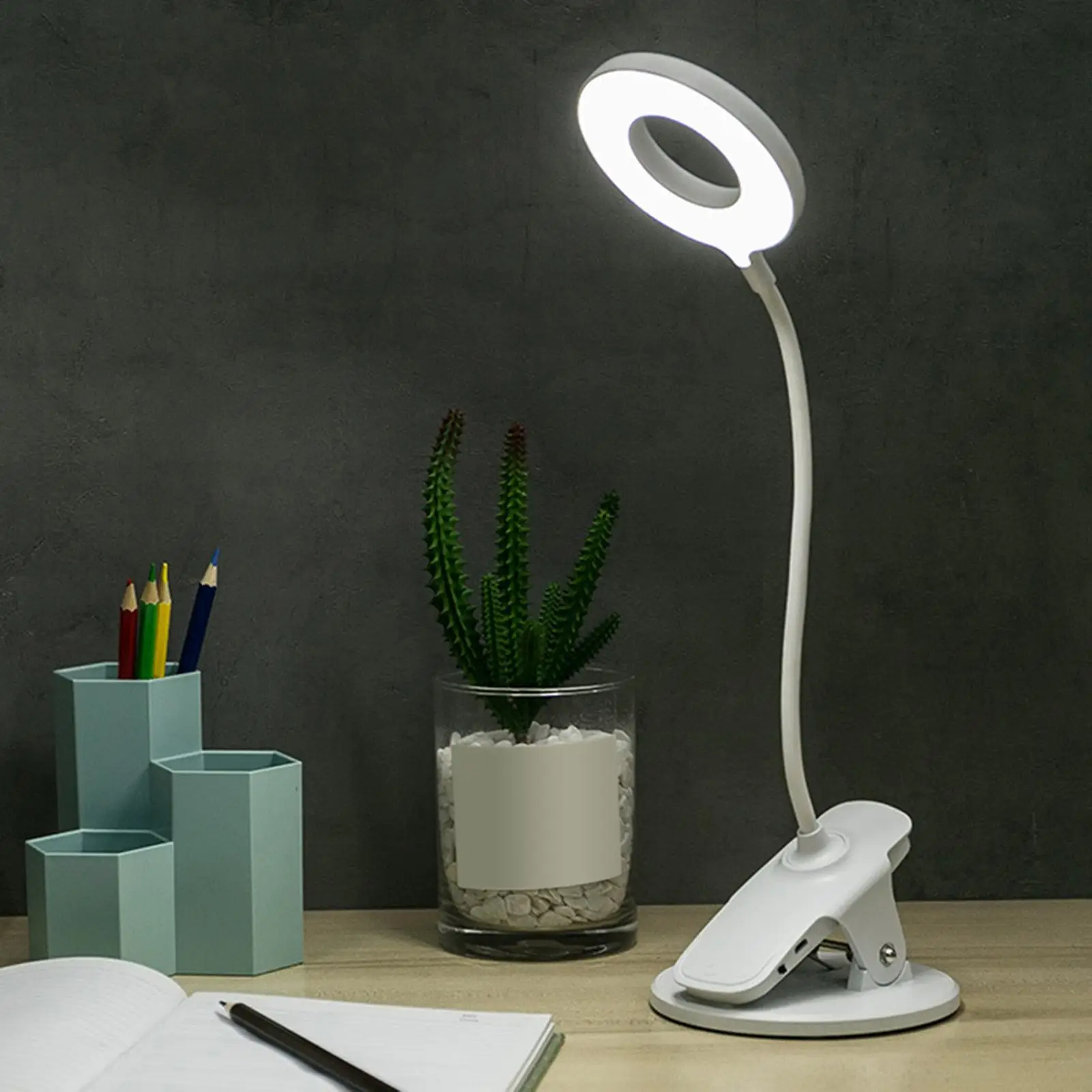 Adjustable Table Light Reading White LED Desk Lamp with Clamp for Headboard Home