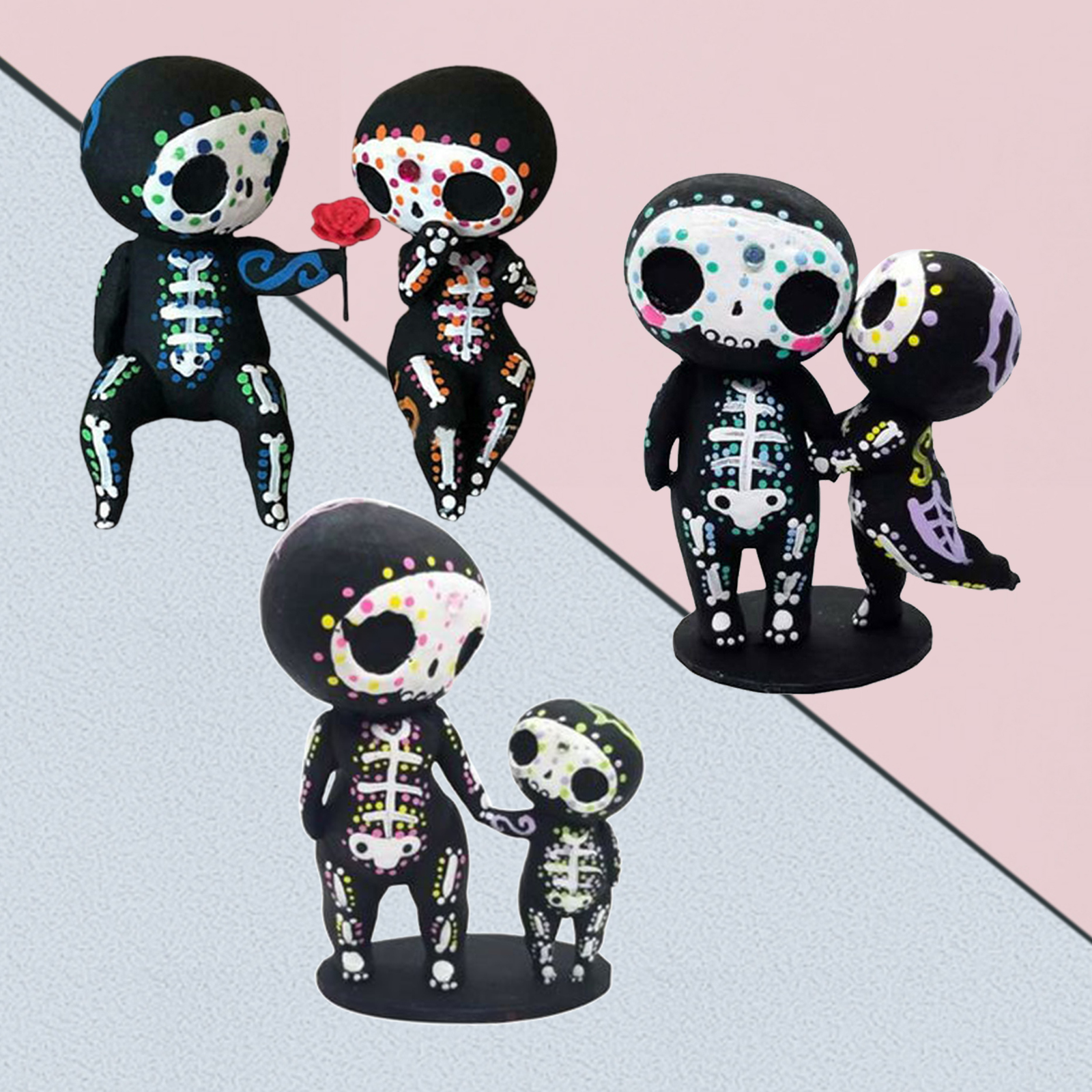 Cute Resin Sugar Skull Figurine Hand-painted Skull Head Skeleton Statue Crafts Room Desk Decor Gift