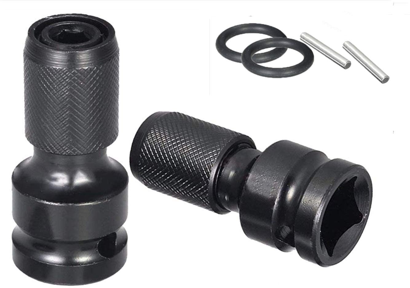 2 Sets Quick Release 1/2-Inch Square Drive to 1/4-Inch Hex Female Socket Impact Adapter Drill Chuck for Air and Electric Impact