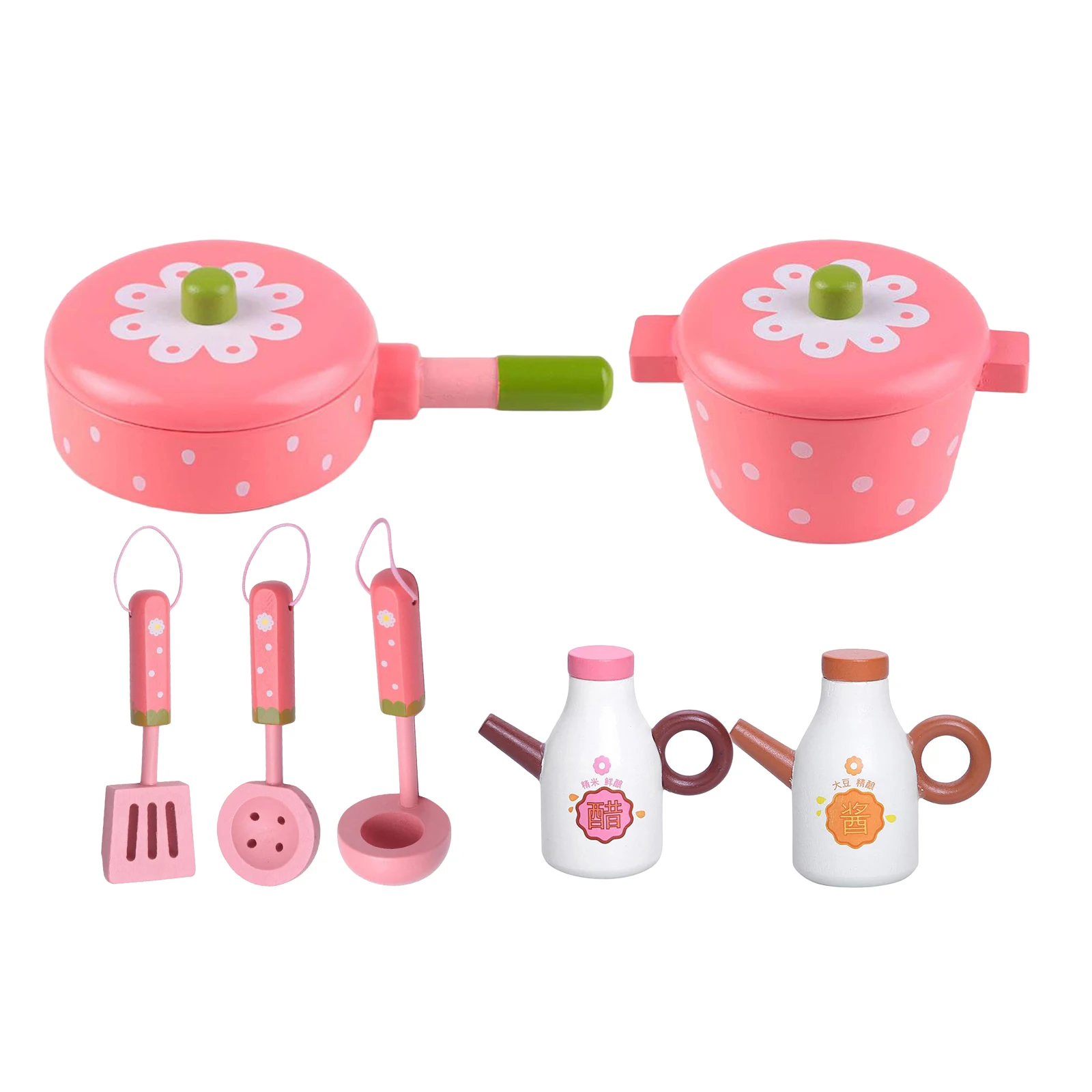 7pcs Dollhouse Wooden Kitchen Ware Mini Cooking Kits Kids Pretend Play Toy 
