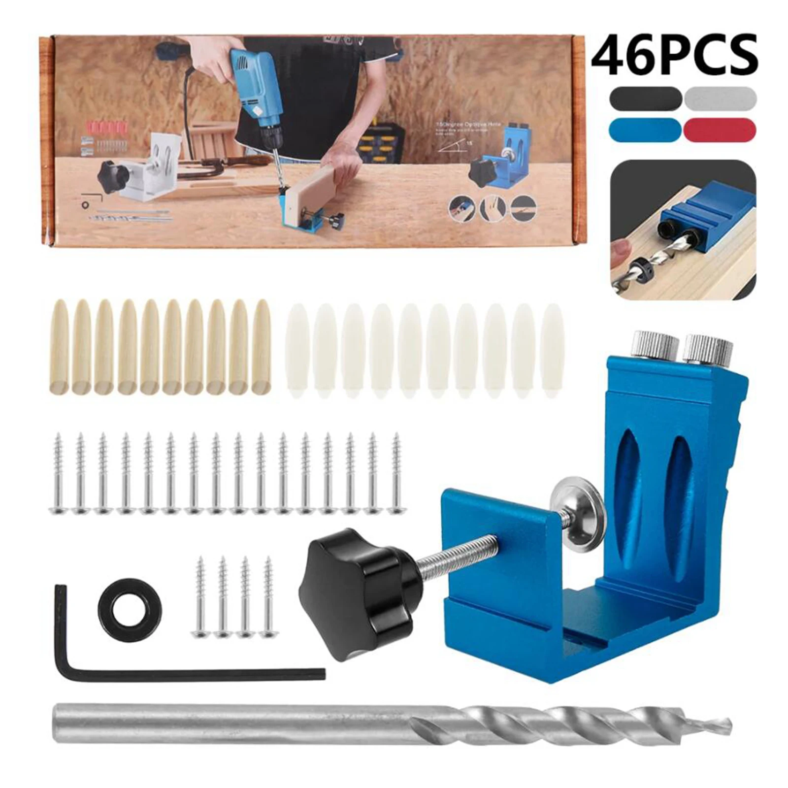 Carpenters Pocket Hole Jig Kit - Oblique Drill Joinery Screw Kit Woodwork Guides Joint Angle Tool Positioners