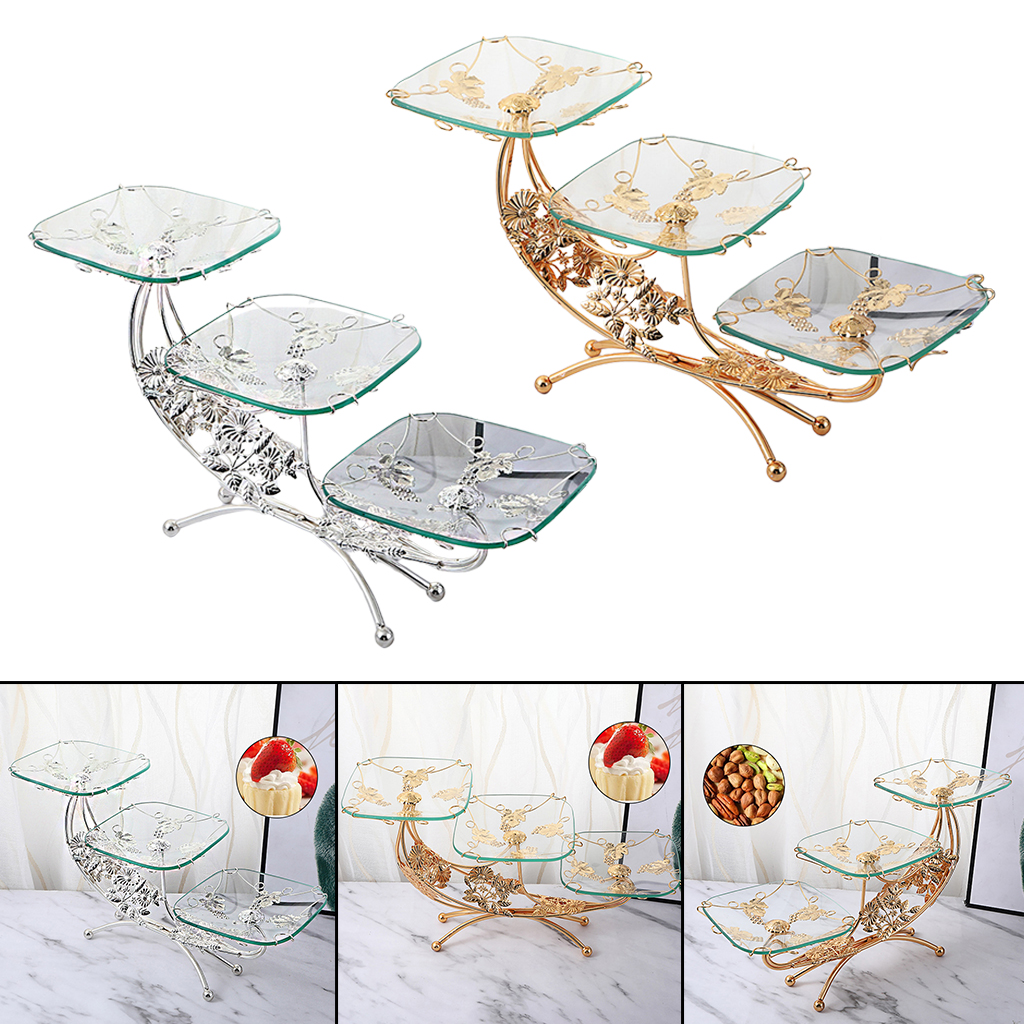 Classic Metal Glass Fruit Plate Vegetables Holder Makeup Storage Serving Tray for Living Room Bedroom