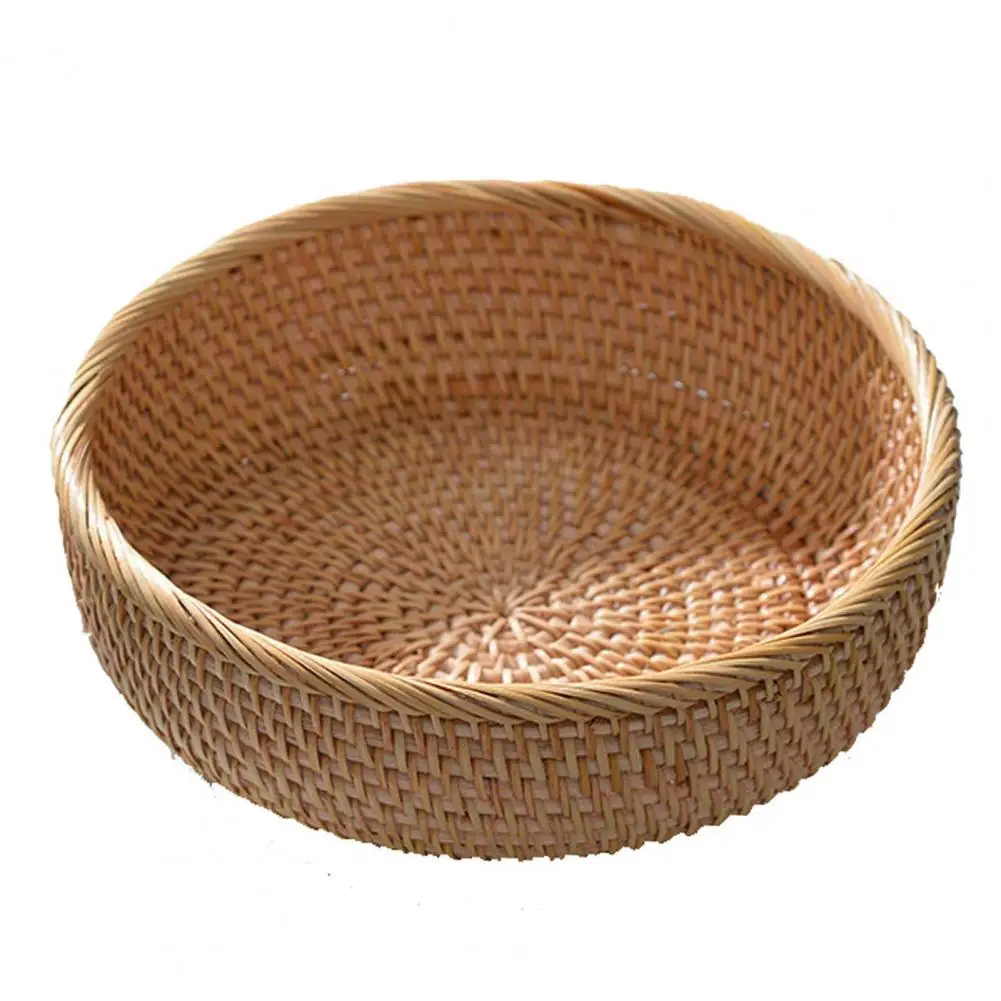 Details about   Handwoven Round Rattan Fruit Basket Wicker Food Tray Weaving Storage Holder Bowl 