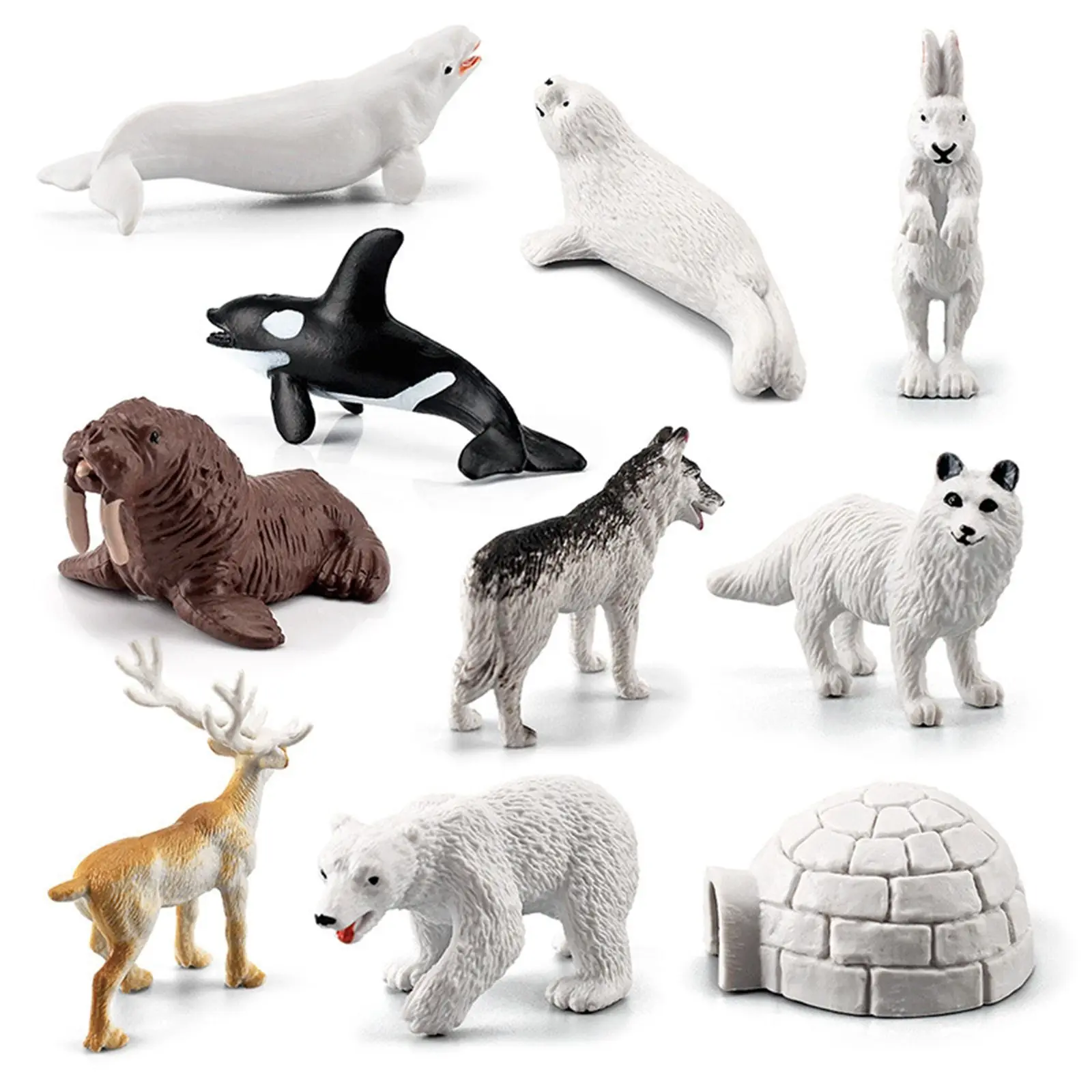 10x Lifelike Arctic Animal Model Display Props Mini Figurines Models Toys for New Year Birthday Christmas Party