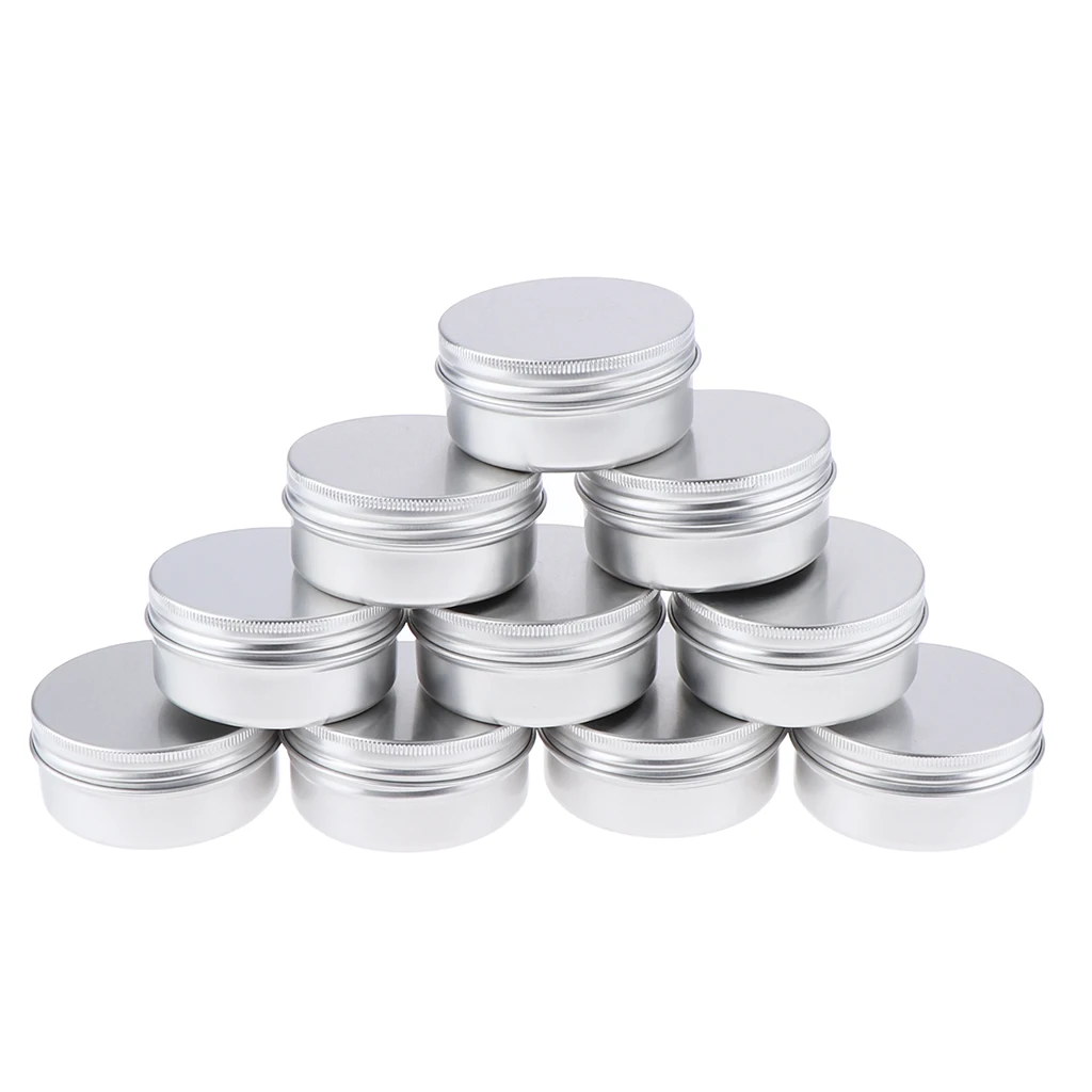 10Pcs Silver Round Aluminum Cans Screw Lid Tins Jars Empty Containers 50ml
