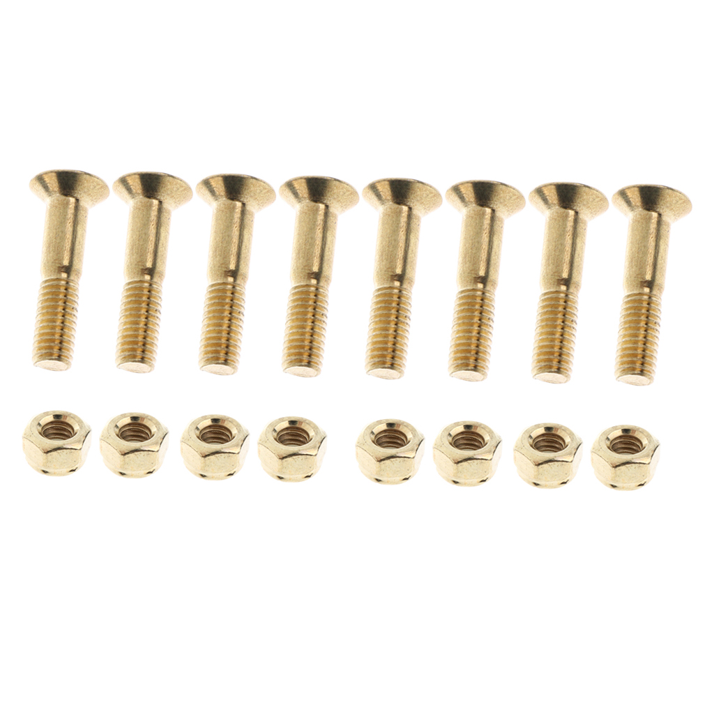 8pcs Replacement Standard Skateboard Hardware Screws Nut Flat Head  - Golden