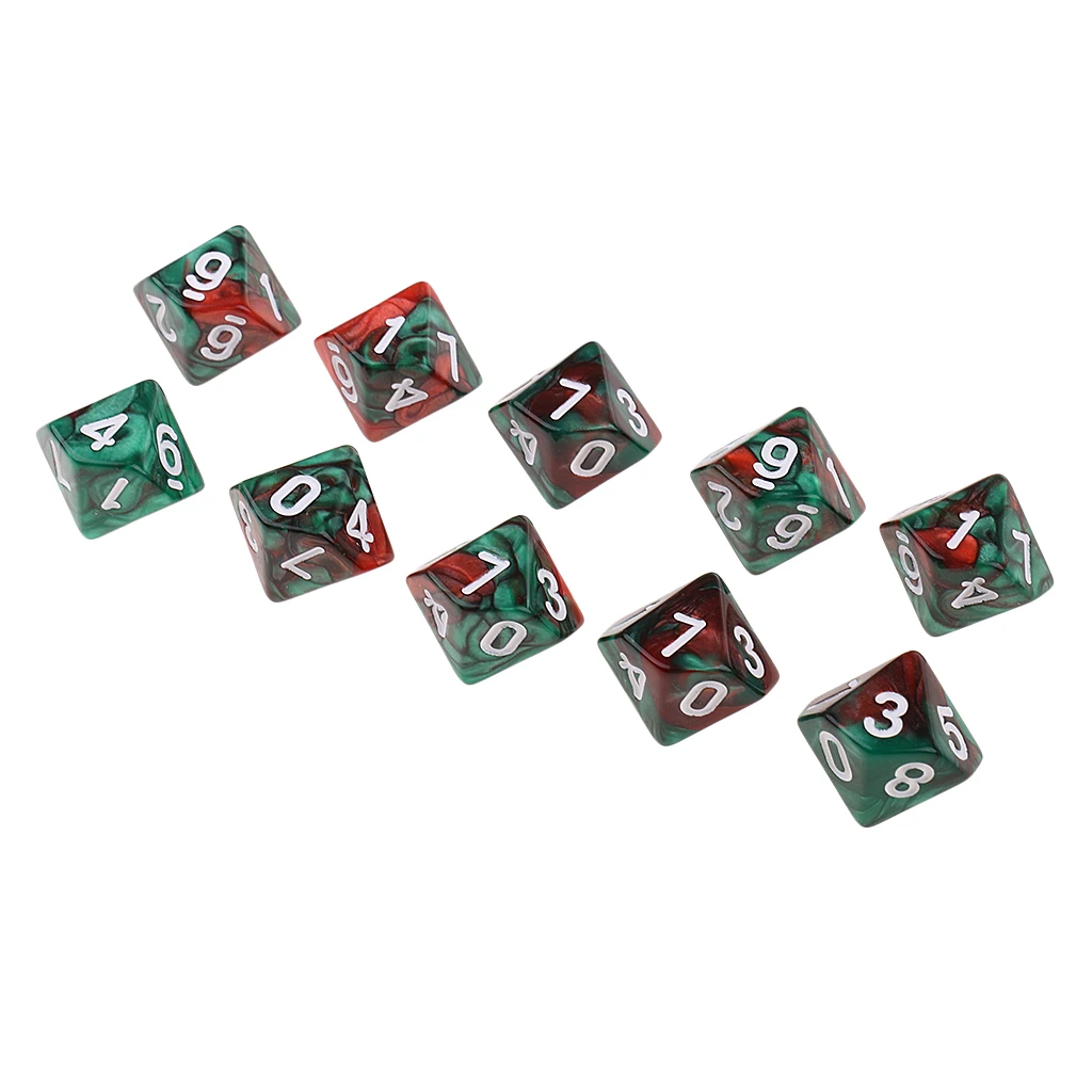Perfeclan 10pcs 10 Sided D10 Polyhedral Dice Double Color for DND RPG MTG Board Game Accessories Double Colors Dice