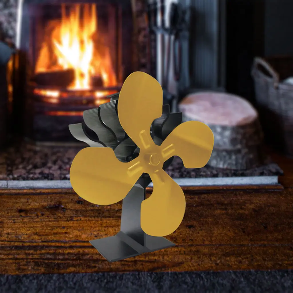 Heat Powered Stove Fan 4 Blade Heater Stove Fans Aluminium Silent Eco-friendly Efficient for Wood Log Burner