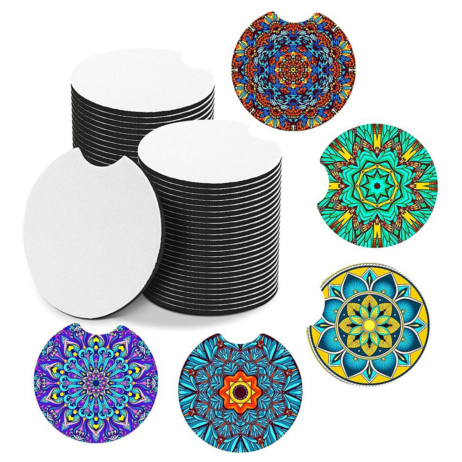 50 x Sublimation Cup Coasters Blank Heat Transfer Cup Mat for DIY Crafts Car Accessories Painting Projects