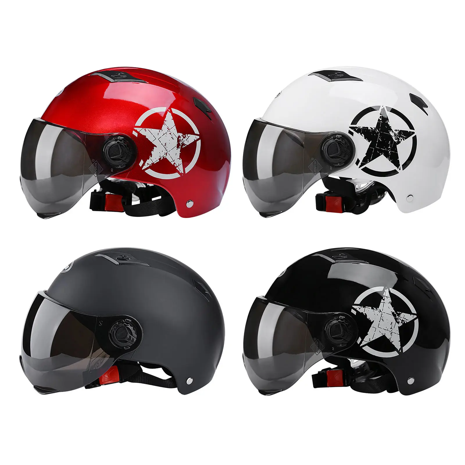 Motorcycle Half Helmets Scooter Retractable Visor Sun Protection Flip up for Moped Adult