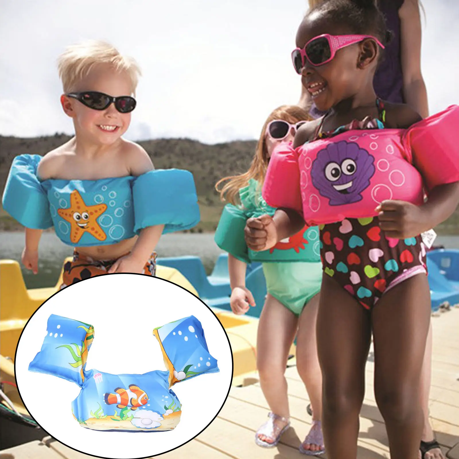 Cartoon Kids Swim Vest Learn Swimming Training Swim Aid Floats for Age 2-8